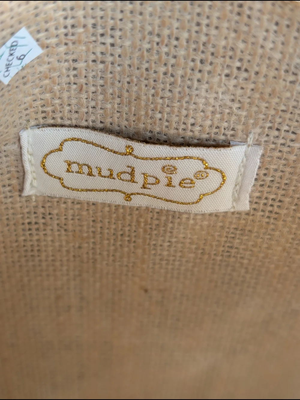 Mud Pie Natural Burlap Cosmetic Pouch with White Script